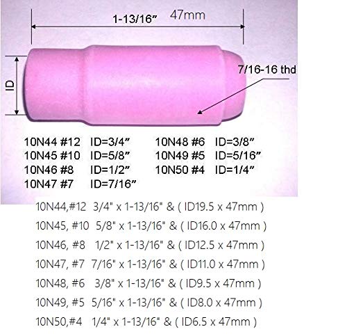 RIVERWELD TIG ألومينا فوهات أكواب درع السيراميك 10N46 8 # 1/2 بوصة 12.5 مم فتحة وD12.5 × 47 مم لـ QQ300 PTA DB SR WP 17 18 26 TIG شعلة لحام حزمة من 10 - Image 3